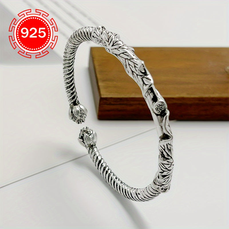 Pulsera de plata de ley estilo bohemio con flor de loto dorada ajustable hipoalergénica para mujeres