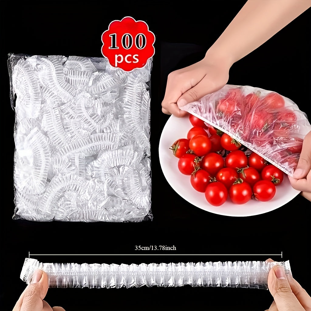 100 ta elastik bir martalik oziq-ovqat qopqog'i to'plami - yangilikni saqlaydi, chang va hidlarni ichkariga kiritmaydi - qoldiqlar, mevalar va boshqalar uchun ideal - oshxonada zarur saqlash yechimi