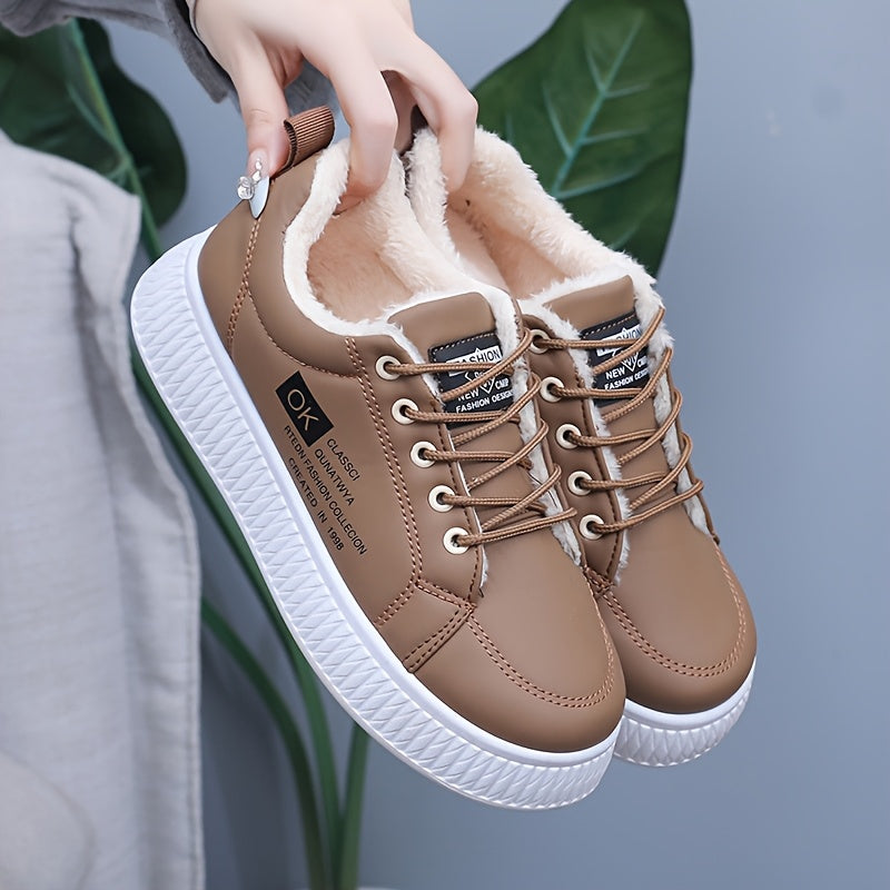 Women's Plush-Lined Synthetic Casual Sneakers Winter Warmth Thick Sole