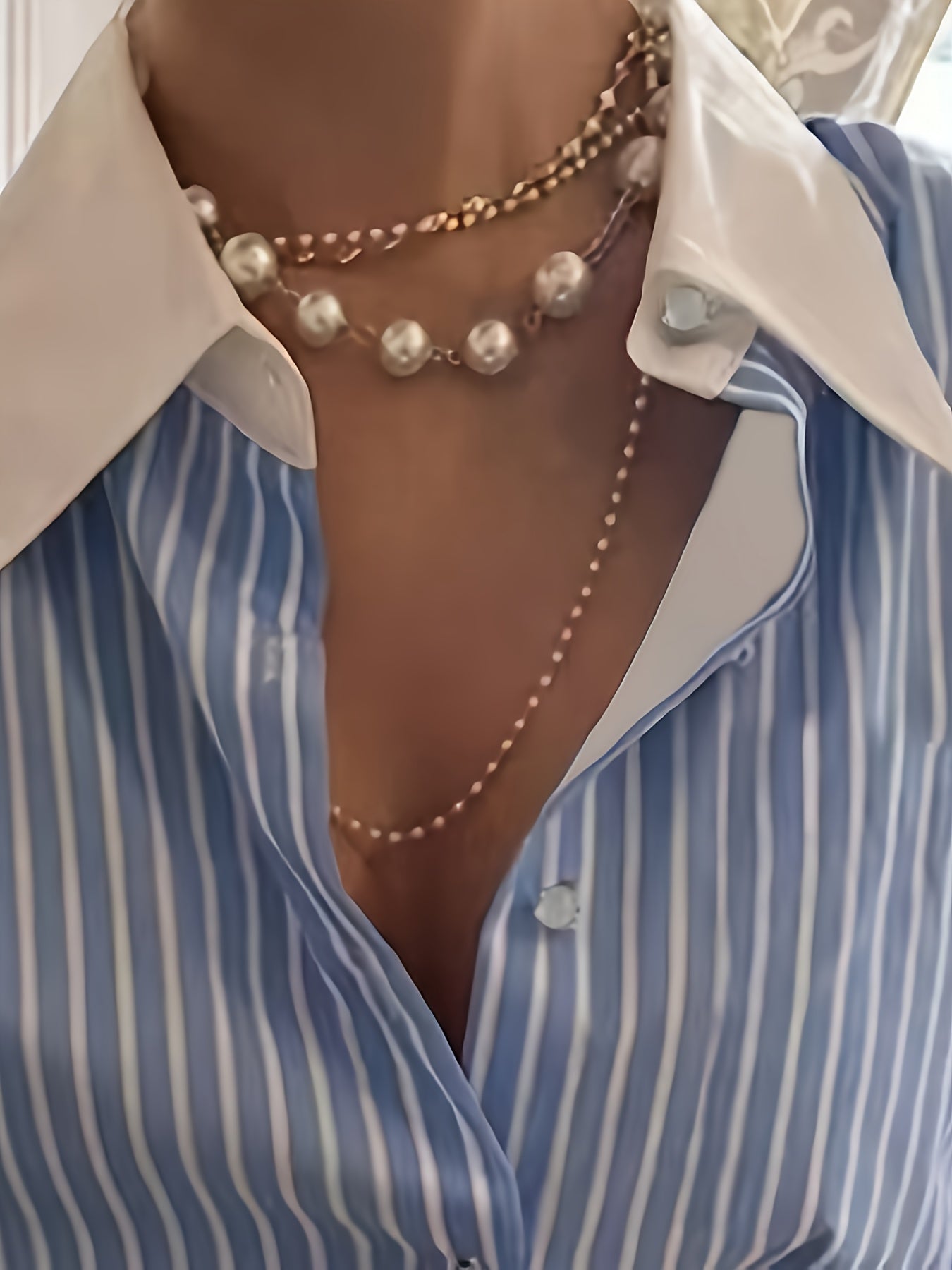 Women's Casual Striped Long Sleeve Shirt Polyester Spandex Button Detail