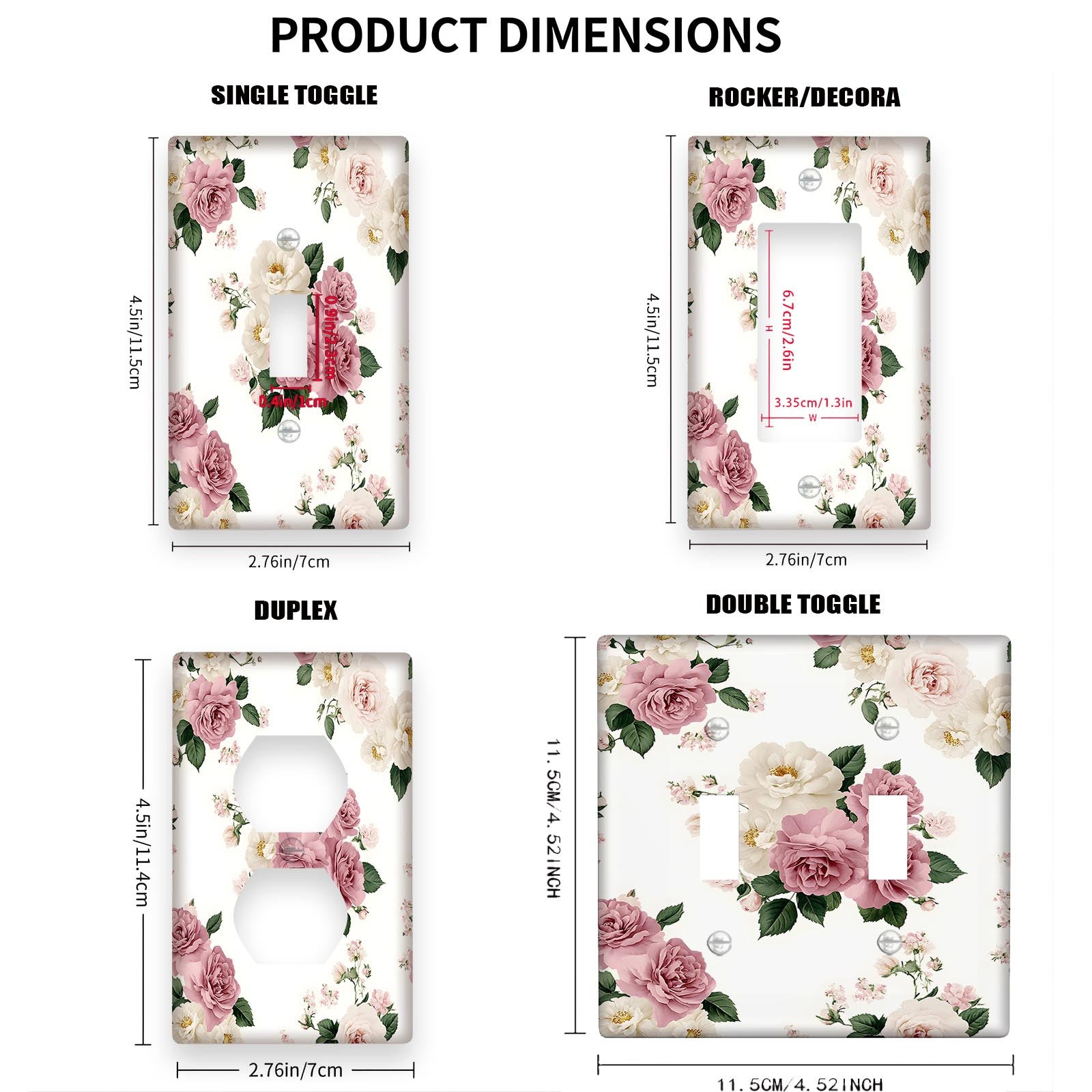 Decorative Pink Flower Light Switch Cover for Bedroom and Classroom 1-Gang/2-Gang