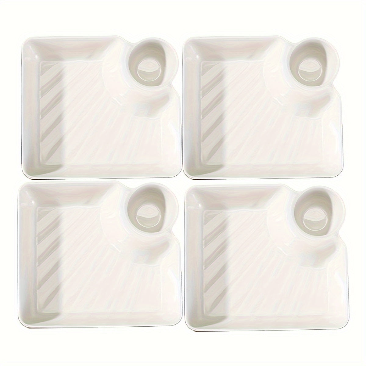 4-Piece Chip and Dip Serving Platter Set with Sauce Compartments for Snacks and Appetizers