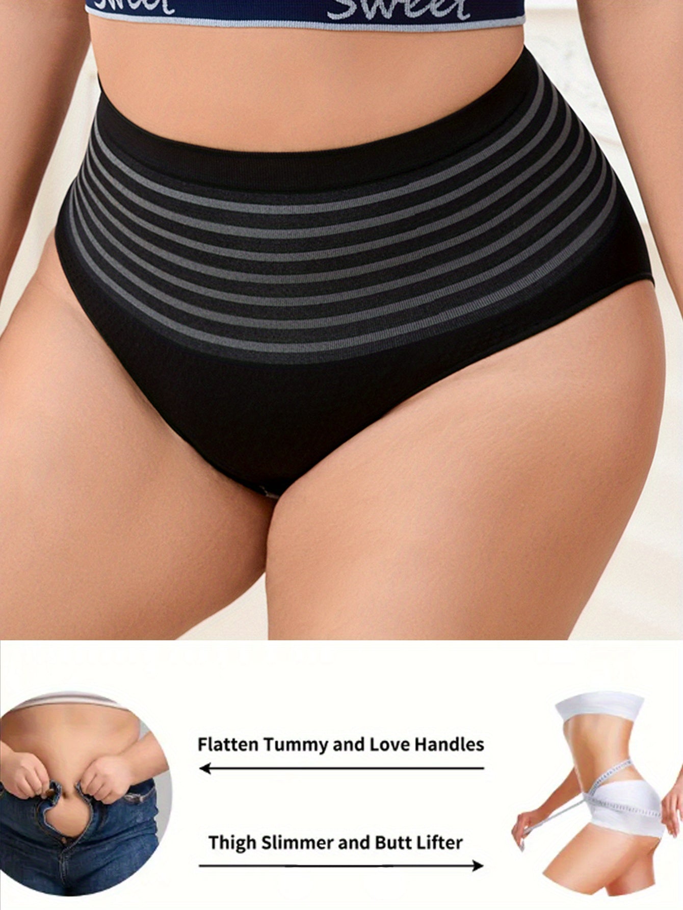 Women's Seamless High-Waisted Workout Briefs Breathable Tummy Control Shapewear Black Gray