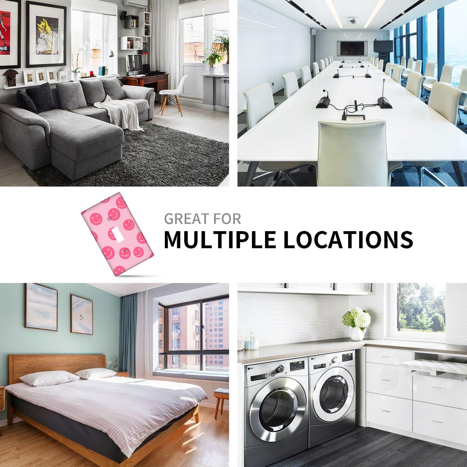 Pink Smile Face Wall Plate Cover Decorative Light Switch Outlet Panel for Bedroom or Kitchen