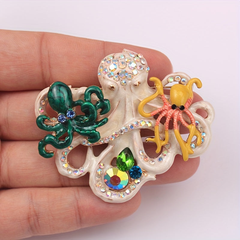 Vintage Octopus Brooch Pin with Rhinestones for Women Elegant Alloy Jewelry