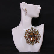 Women’s Silver Spider Brooch with Rhinestones Oversized Jewelry Accessory