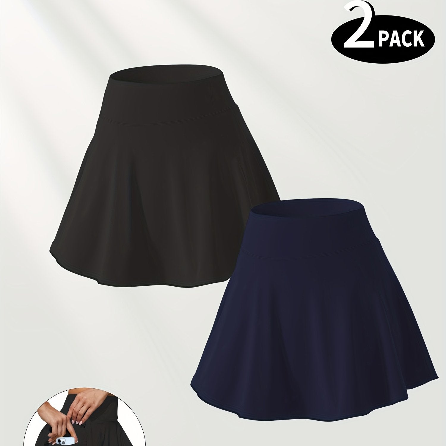 Falda deportiva de punto de poliéster con vuelo para mujer en verano, color sólido, con bolsillo lateral