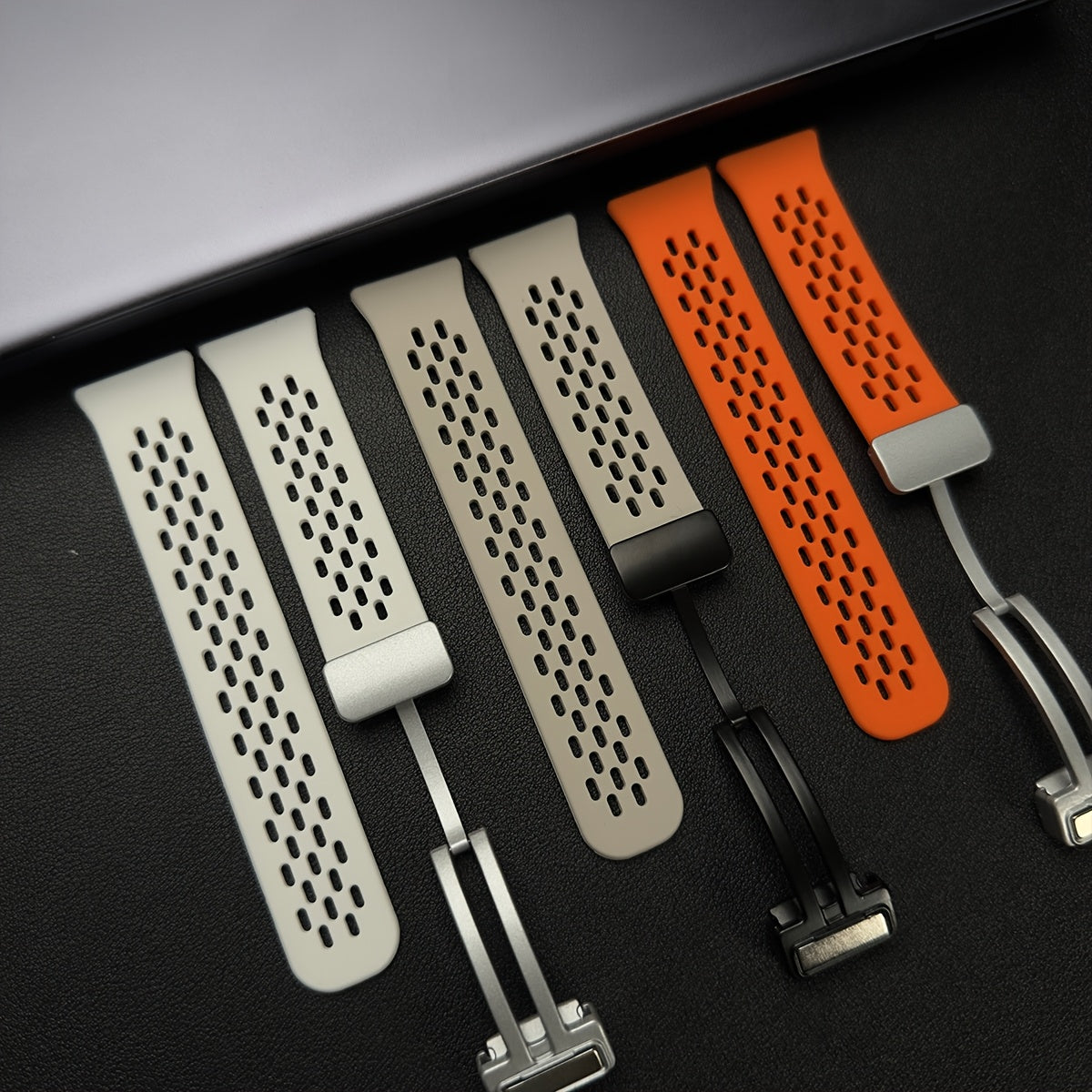Silicone Watch Strap Breathable Multi-Hole Magnetic Folding for Fitness Tracker
