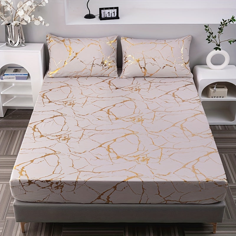 3-Piece Bedding Set with Gold Foil Textured Design Breathable Polyester for Bedroom or Guest Room