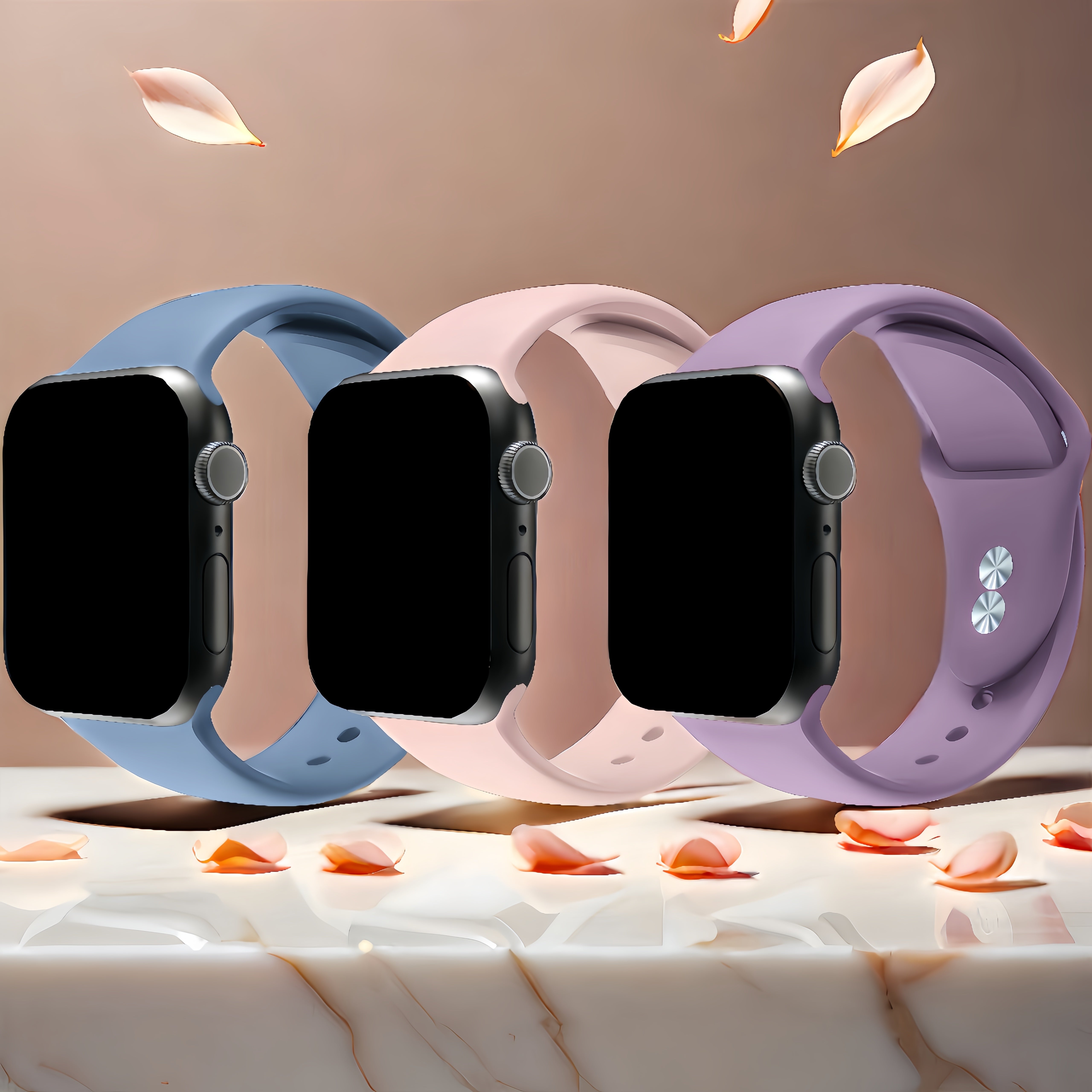 Set of 3 Silicone Sport Watch Bands for Apple Watch Series SE/1-9 Ultra/Ultra 2 Water-Resistant Clasp