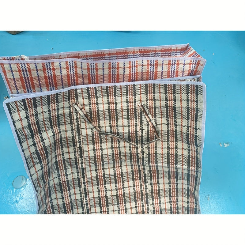 Extra Large Reusable Storage Bags for Clothes with Handles and Zipper Blue and White Checkered Pack of 3