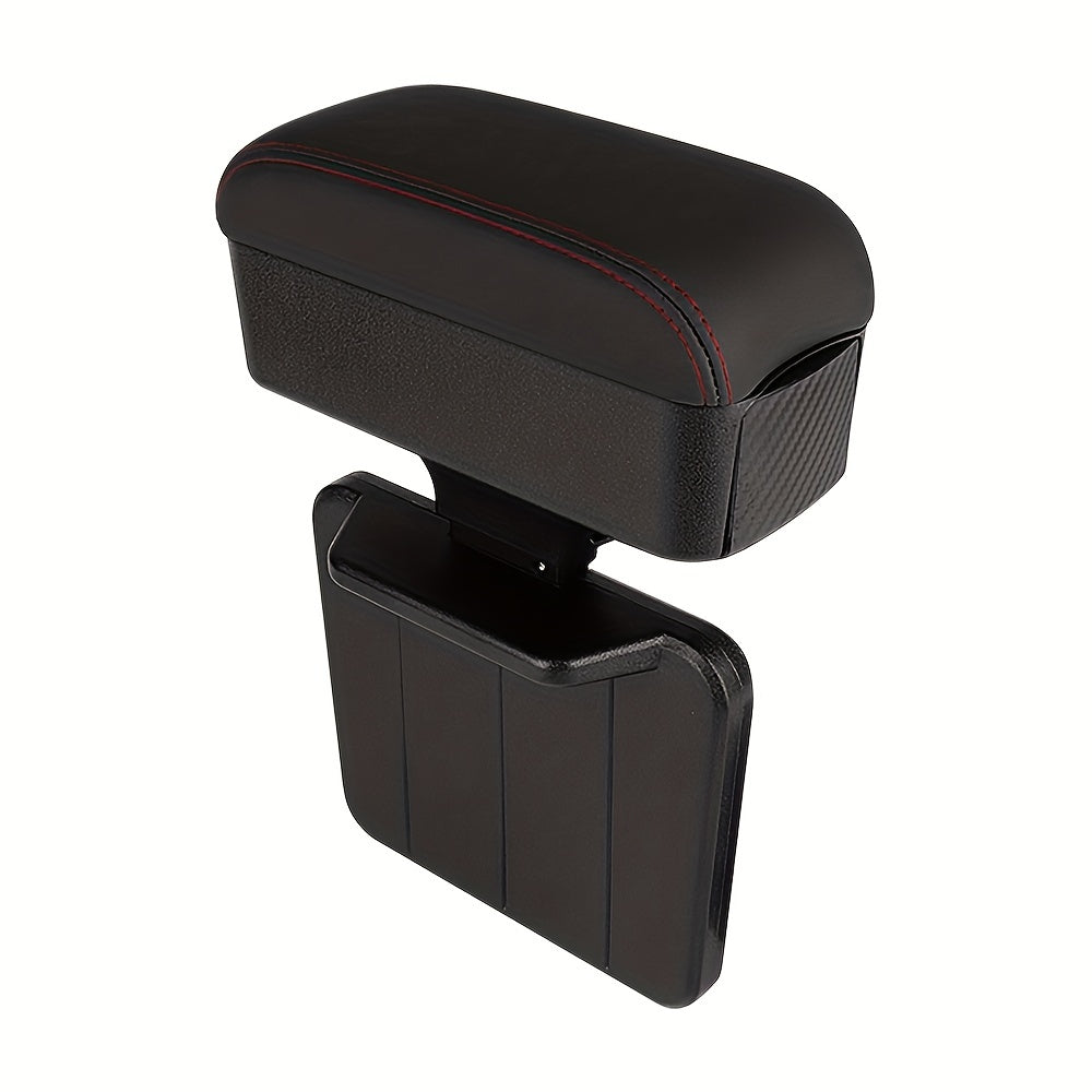 PU Leather Car Armrest Organizer with Hidden Cup Holder Black Center Console Storage