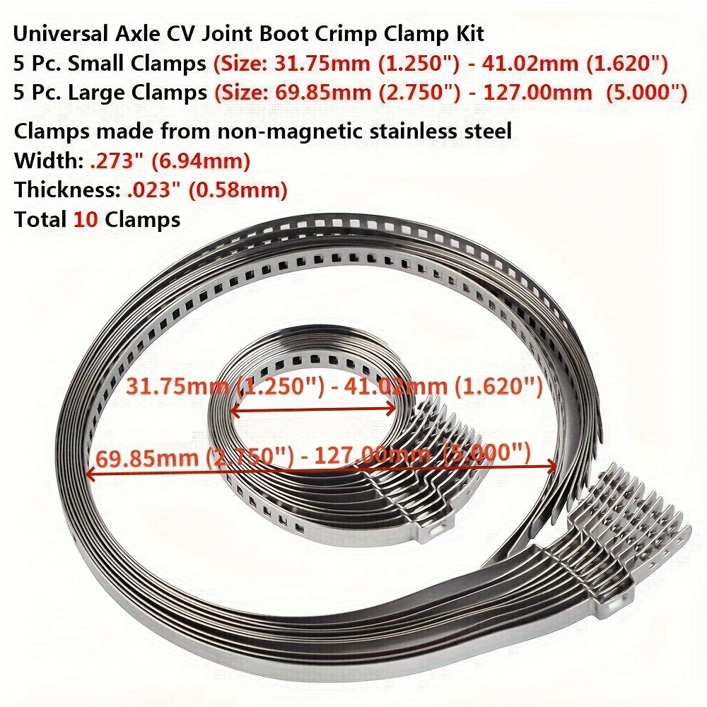 10pcs Stainless Steel Clamp Clips for Driveshaft CV Joints Boot Kit