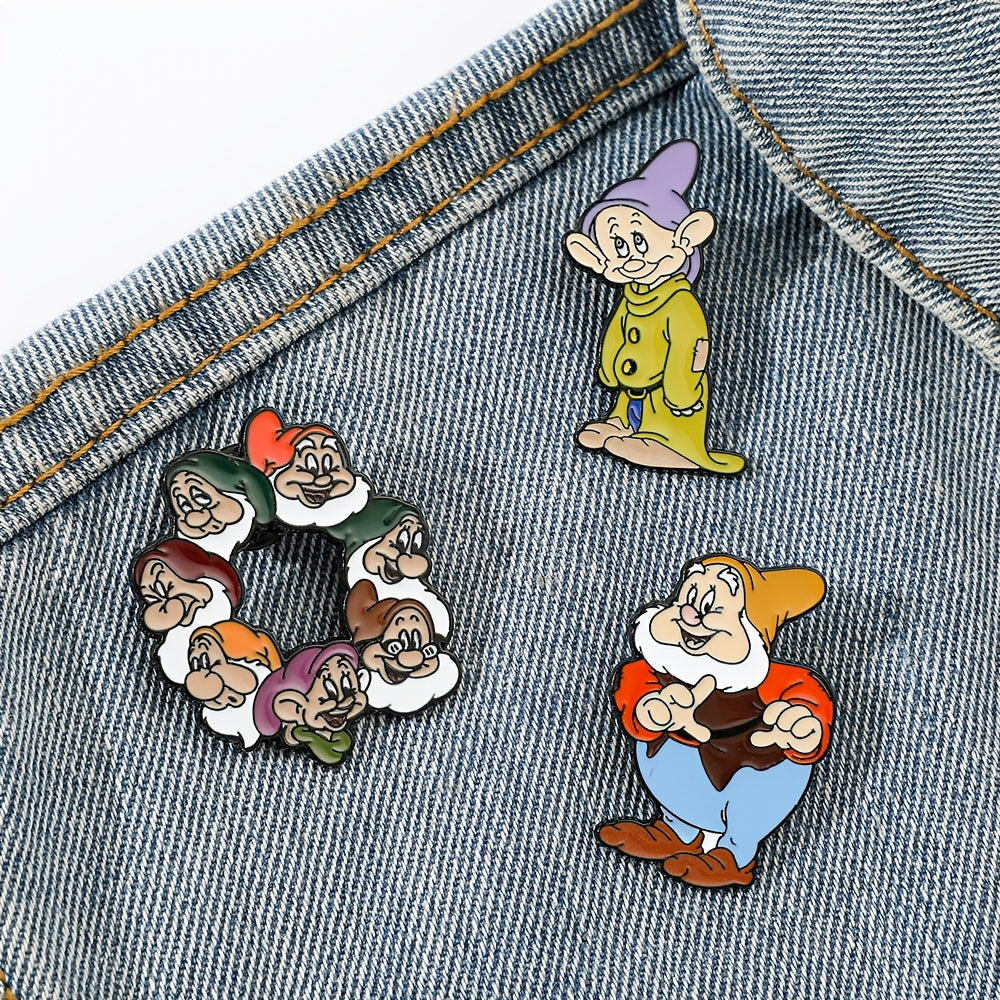Set de pins de esmalte de Disney Seven Dwarfs, insignias de aleación de zinc de personajes de dibujos animados para ropa y mochilas