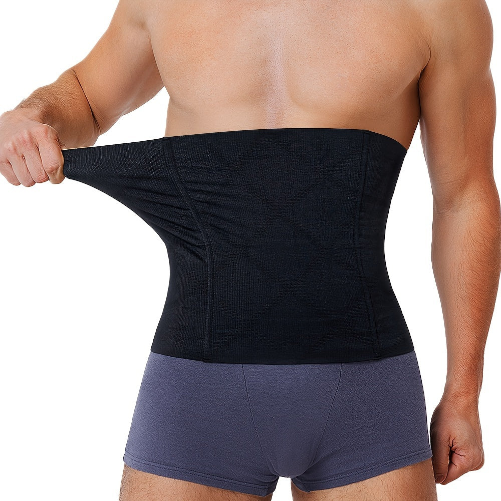 Men's Slimming Waist Trainer Black Breathable Nylon Spandex Seamless Waistband for Toning and Active Use