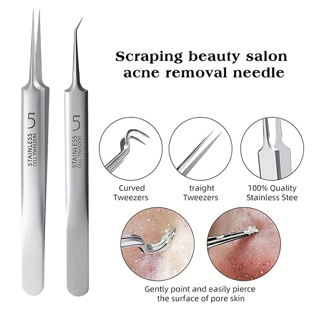 High Quality Stainless Steel Clip Tweezer Set Long Needle For Salon or Home
