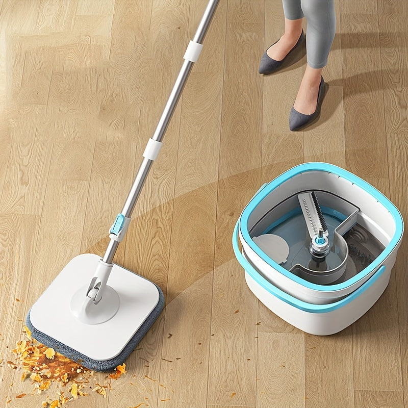 Rotating Mop and Bucket Kit with 2 Microfiber Cloths for Floor Cleaning
