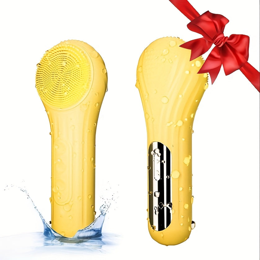 USB zaryadlash bilan qayta zaryadlanuvchi elektr yuz skrab cho'tkasi, barcha teri turlari uchun chuqur tozalash silikon tizimi, 600mAh litiy batareykasi, jonli sariq dizayn, Onalar kuni uchun ideal sovg'a yoki