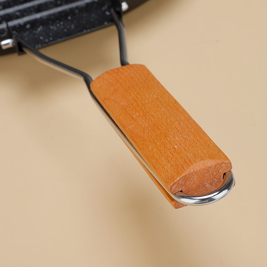 Cast Iron Skillet Non-Stick Grill Pan with Wooden Handle Oven Safe for Stoves