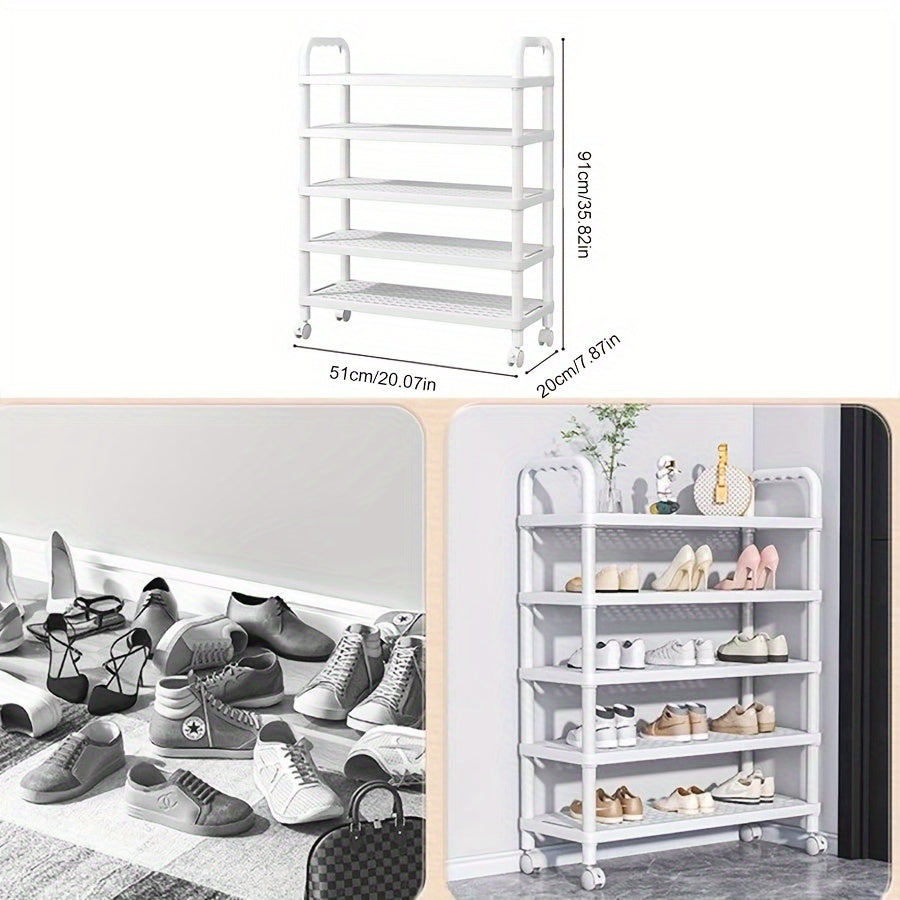 Free Standing Multi-Layer Plastic Shoe Rack with Wheels for Dorms and Rentals