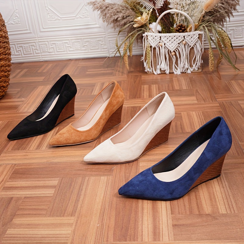 Women's Pointed Toe Slip-On High Heels Chunky Platform Wedges