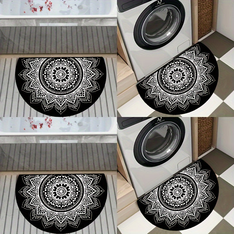 Non-Slip White Circular Doormat Washable Polyester Indoor Outdoor Entry Rug 15x23 19x31 23x35 31x47 Inches