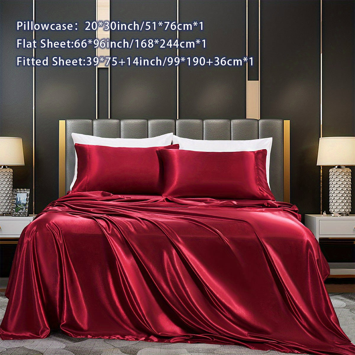 Satin Bed Sheets Set Fitted and Flat Sheets with Pillowcases for Bedroom