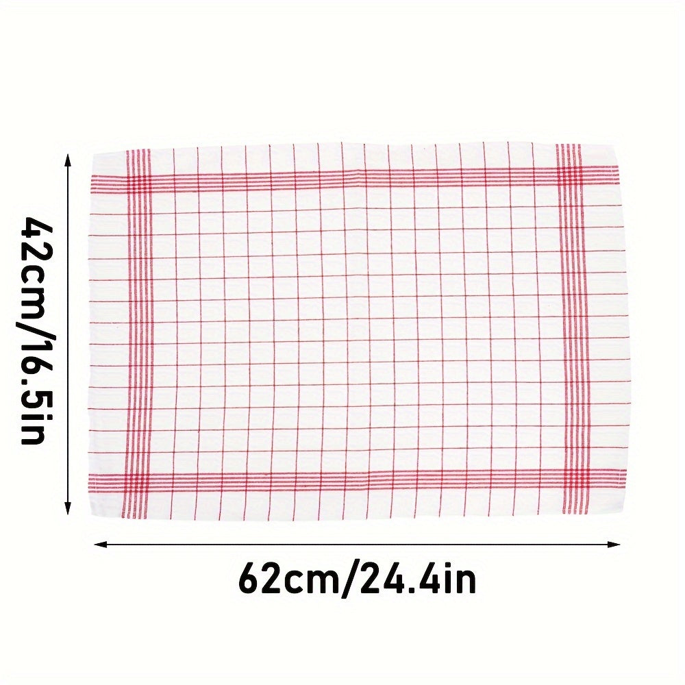 Set of 12 Vintage Red and White Check European Kitchen Towels 62x42cm Heavy Hand Hemmed