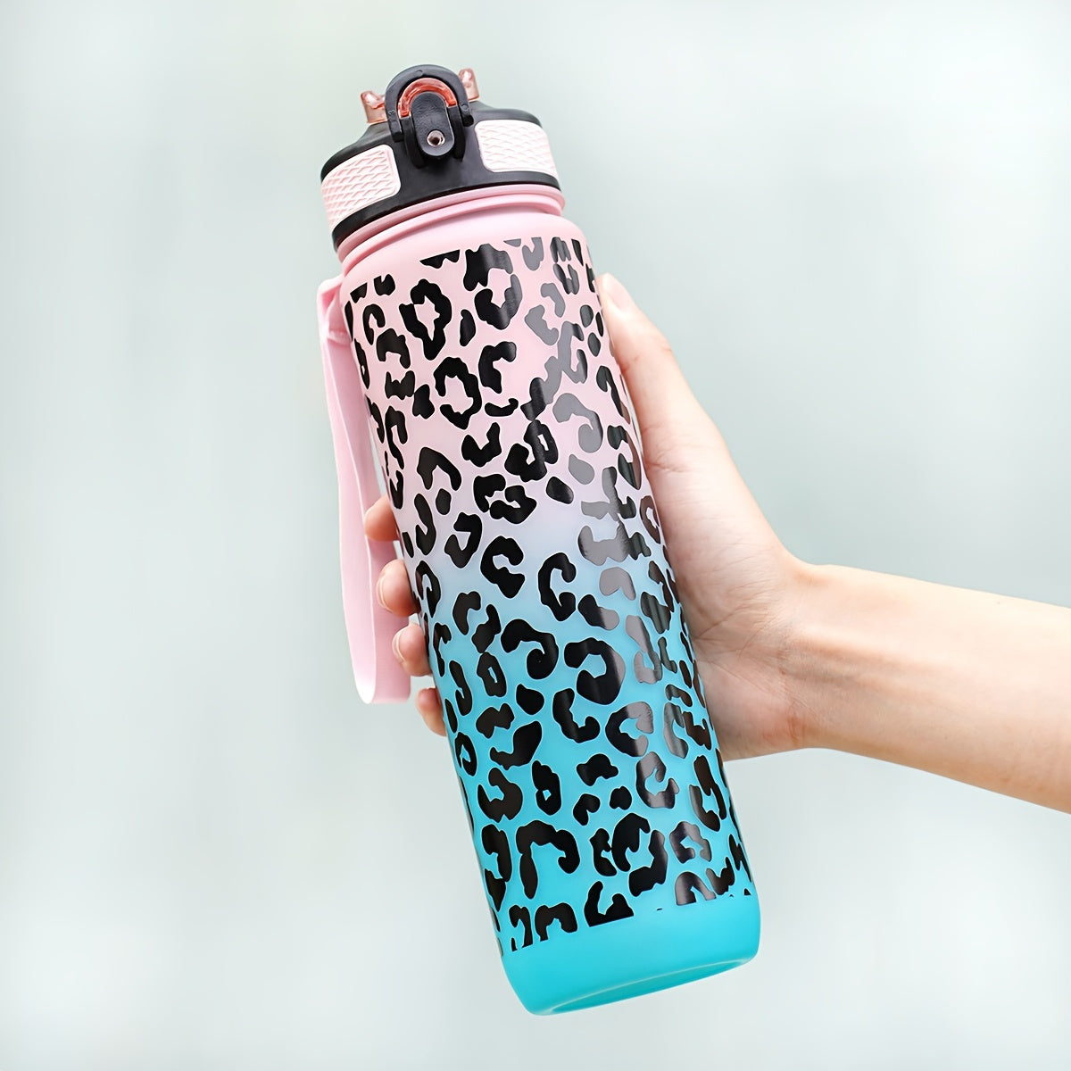 32oz Leopard Print Gradient Water Bottle BPA-Free for Hiking Camping Fitness