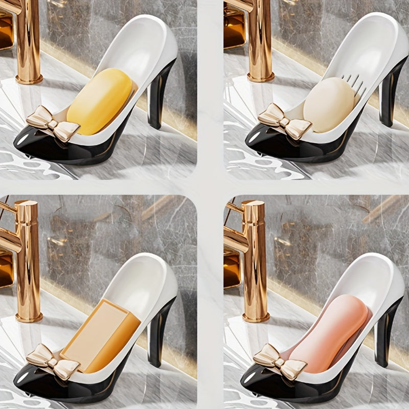 Heeled Soap Dish Holder with Mobile Phone Stand for Bathroom No Drilling