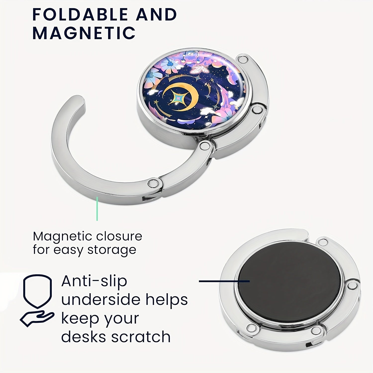 Moon Flower Anime Zinc Alloy Portable Bag Hook, Folding Purse Hanger for Handbags