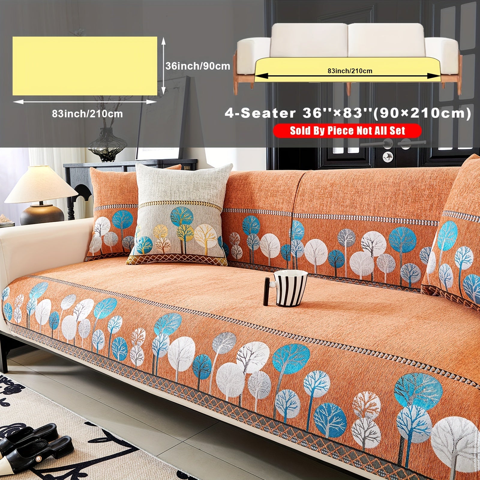 Chenille Sofa Cover with Tree Embroidery Pet-Friendly Slip-Resistant Easy to Clean Fits Various Sofa Sizes for Living Room and Home Decor