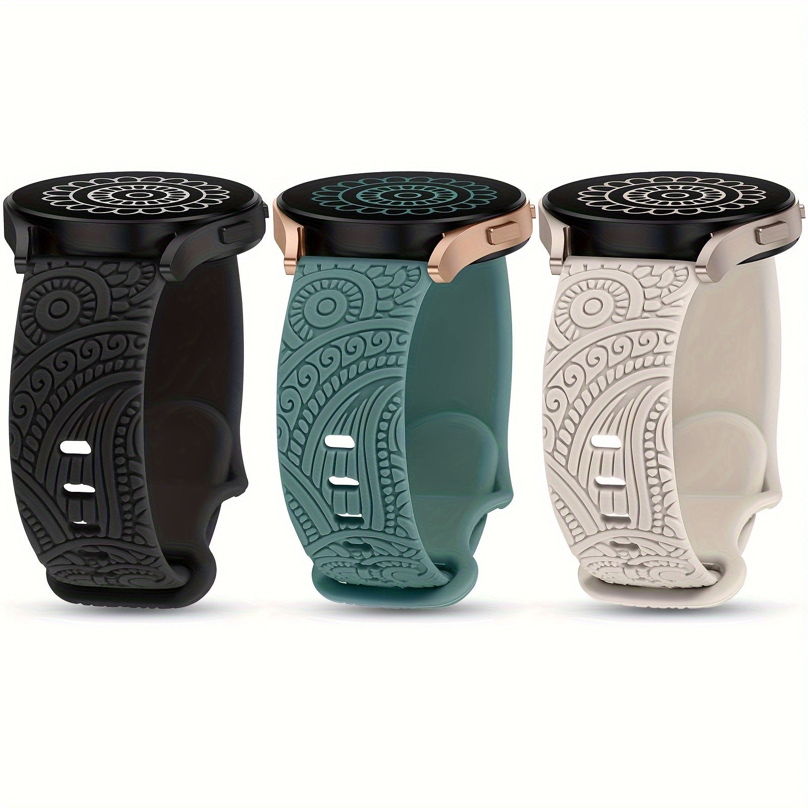 Women's 20mm Silicone Floral Engraved Smartwatch Band Compatible with Samsung Galaxy Watch Models