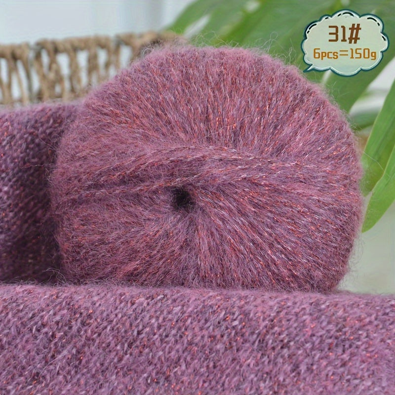 6-to'plam mohir paxta mohair ipi, tikish va makrame uchun, ko'p rangli gradient, 150G