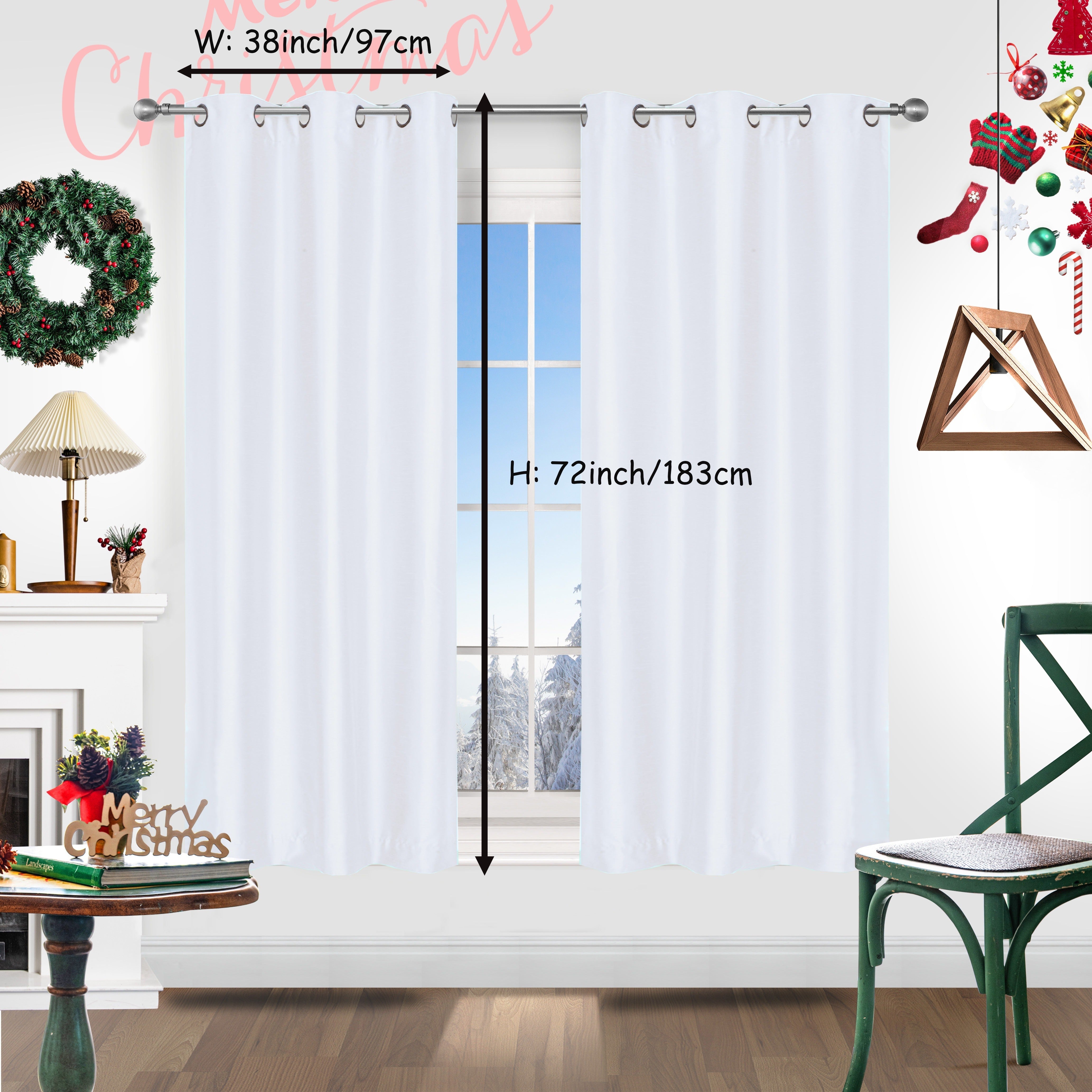 Red Christmas Curtains 2 Pieces Faux Silk Grommet Top for Living Room Bedroom Office