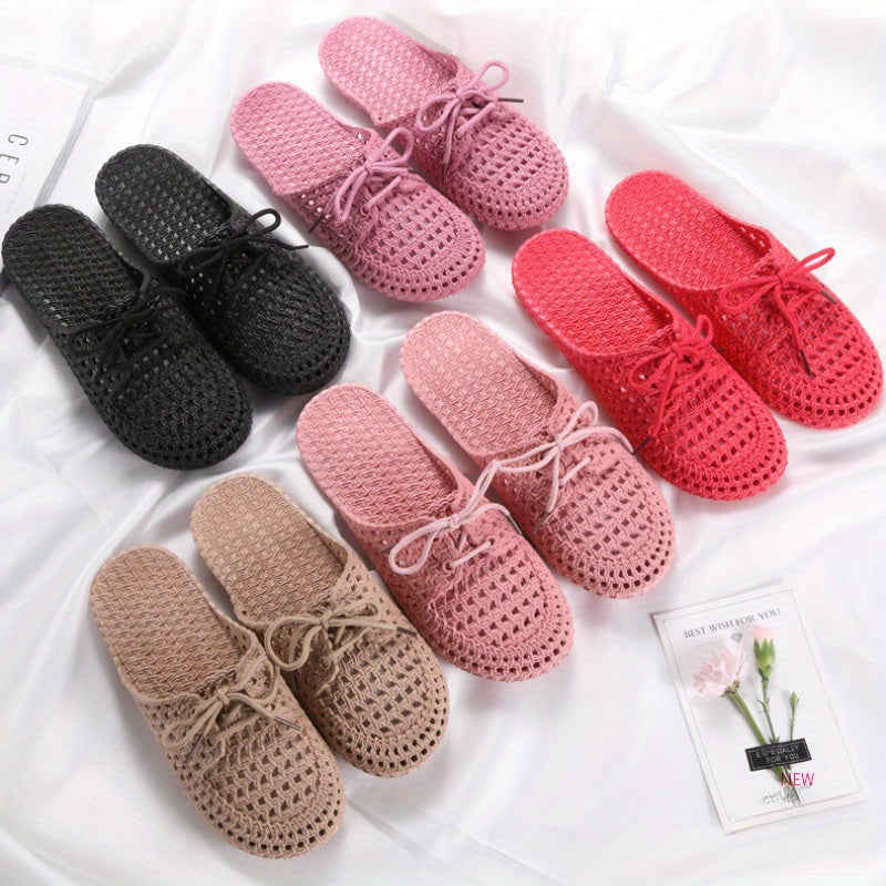 Women Summer Slippers with Head Cover Hollowed-out Indoor Outdoor Slip-ons