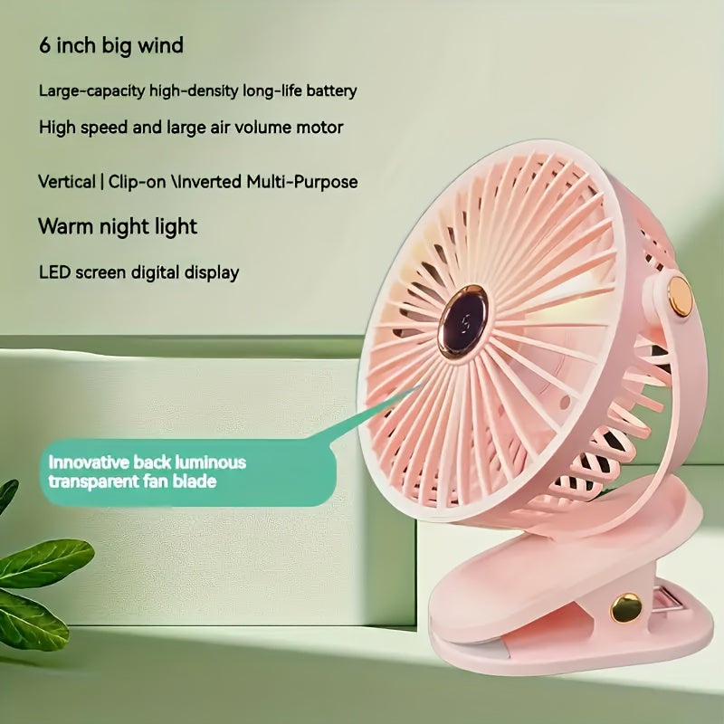 Vertical Clip-On Electric Fan with Adjustable Angles and Quiet Operation