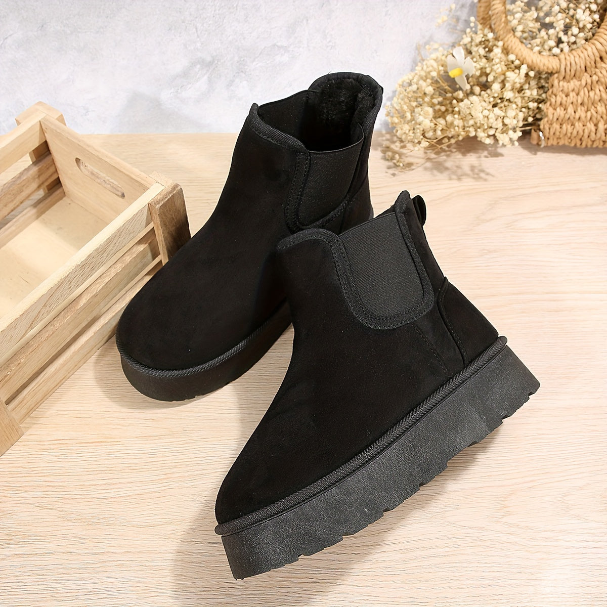 Women's Fleece-Lined Chunky Platform Ankle Boots Casual Winter Shoes