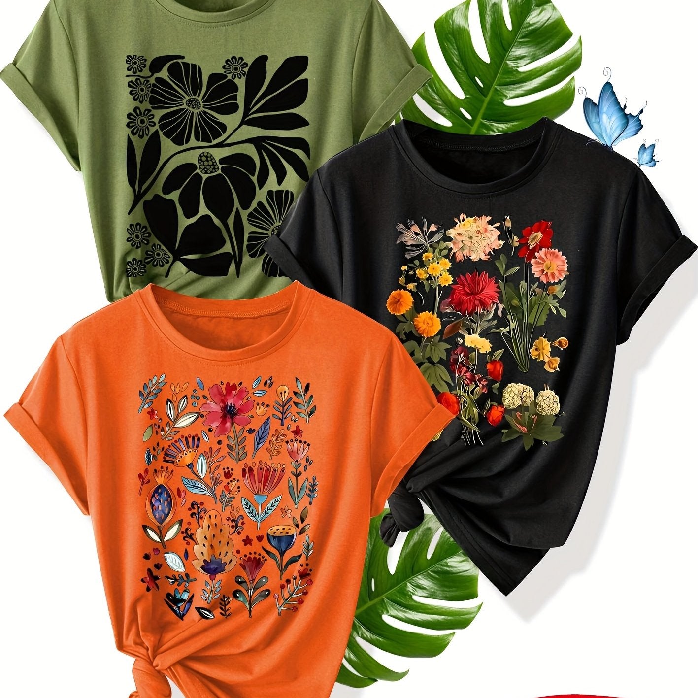 Women Floral Pattern Short Sleeve T-Shirt Summer Casual Top Multiple Colors