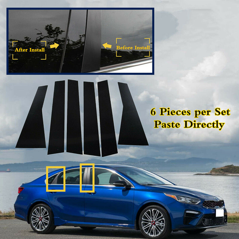 6 Pack Gloss Black Door Window Pillar Post Cover Decals for Sedan
