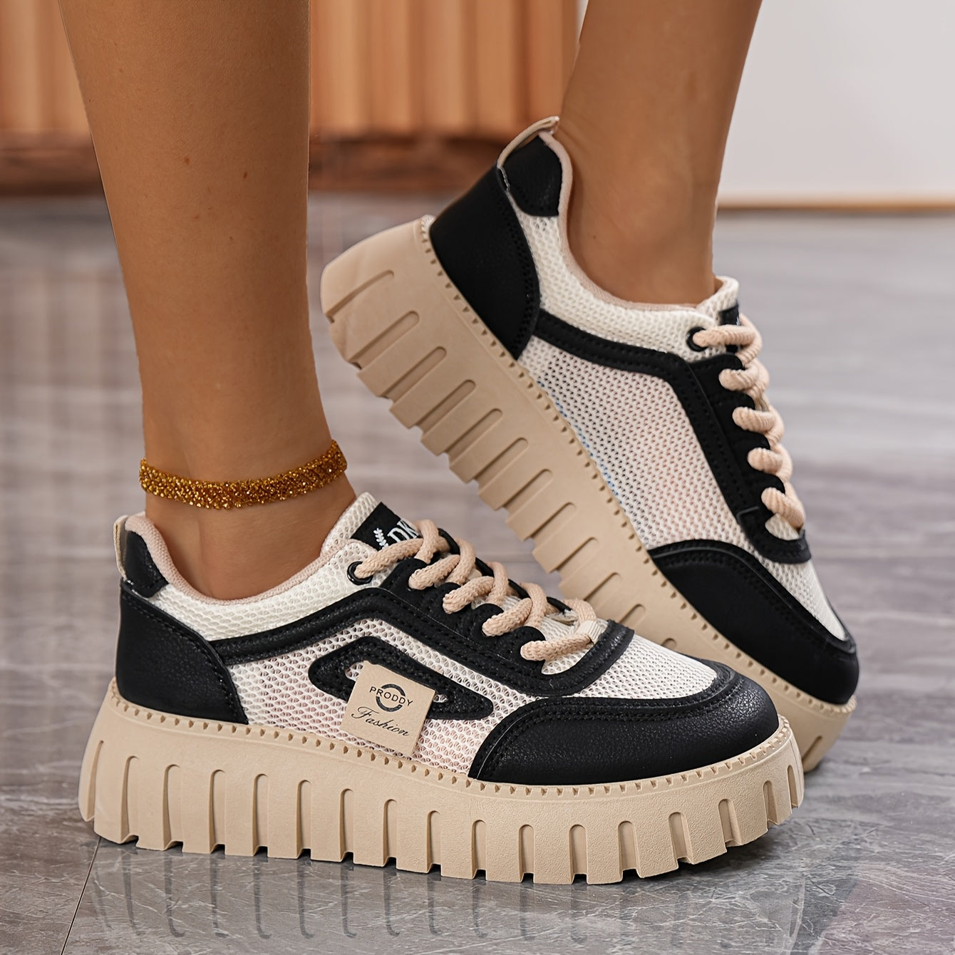 Women's Mesh Platform Sneakers White Cushioned Rubber Sole Summer Casual Shoes