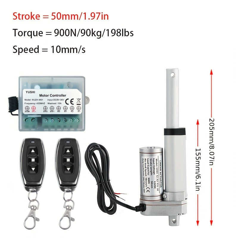 12V DC Linear Actuator with Controller 900N Max Load 10mm/s Stroke 50-300mm