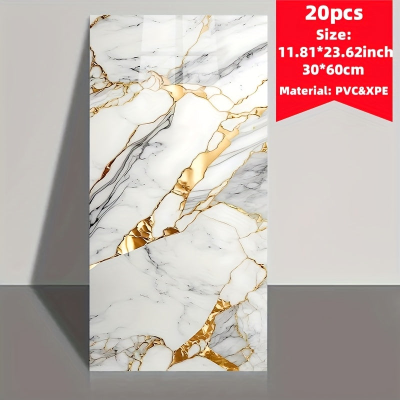 Set of 20 Marble Tile Wall Stickers Waterproof Self-Adhesive Removable for Kitchen Living Room Bathroom