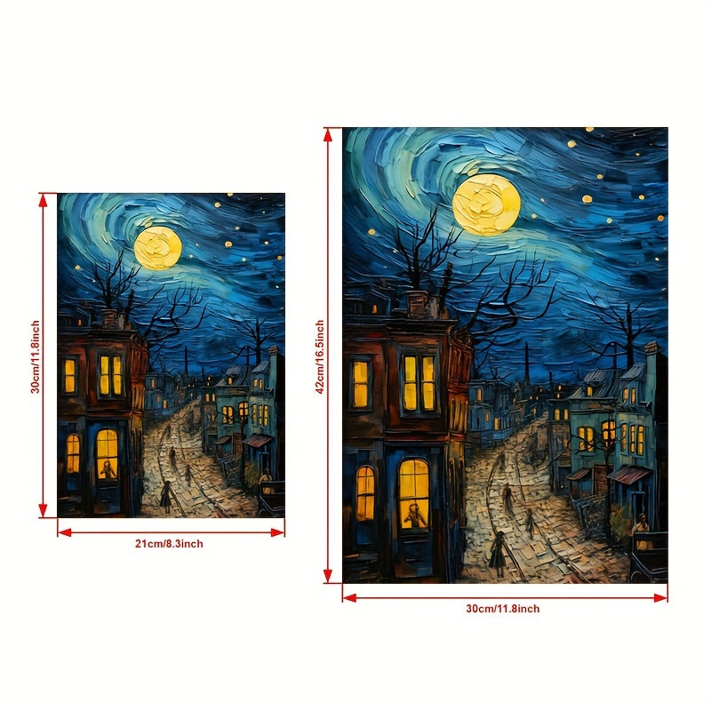 Starry Night Canvas Wall Art Print Oil Painting Reproduction Vertical Portrait Decor