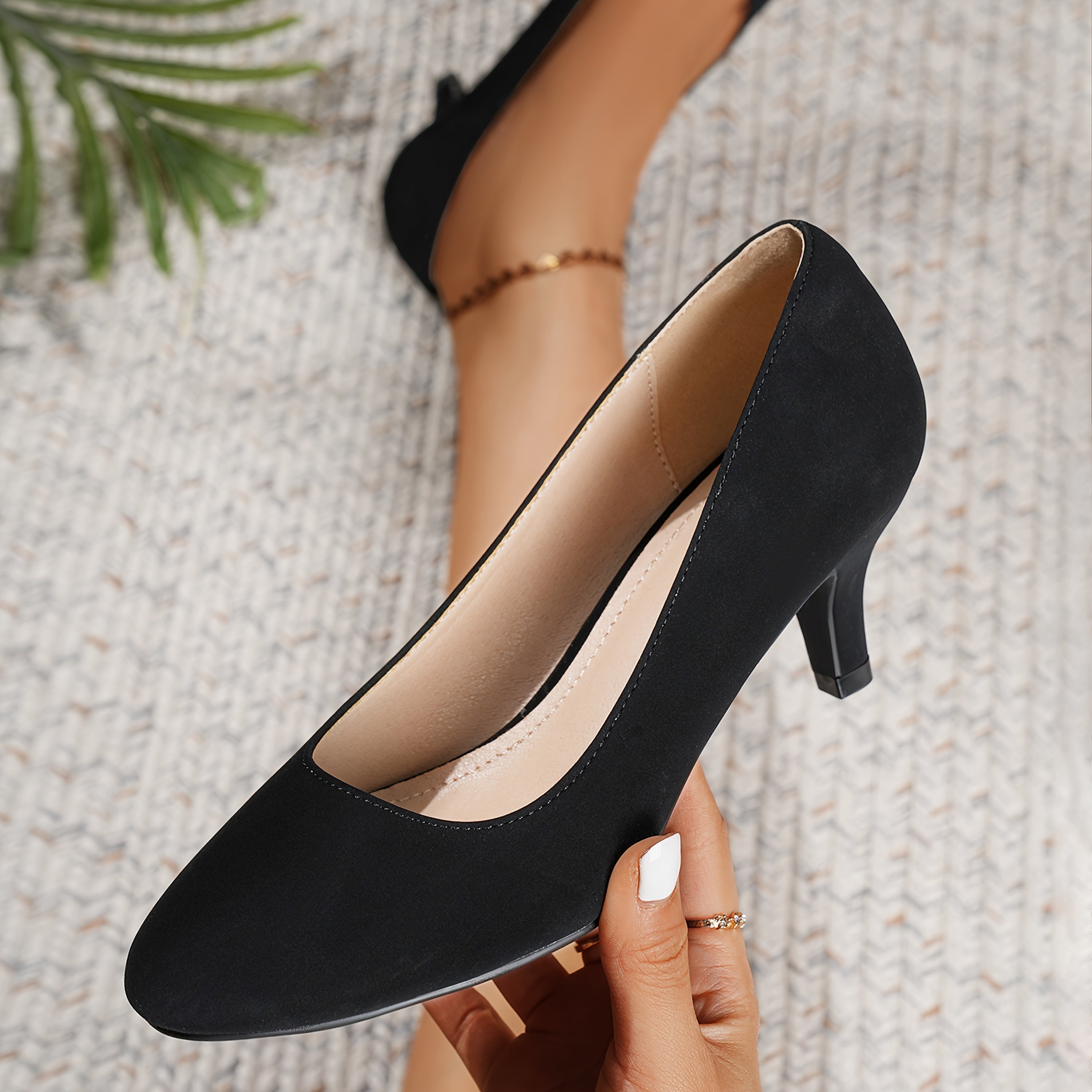 Women Solid Color Mary Jane Pumps Casual Round Toe Heels Rubber Sole