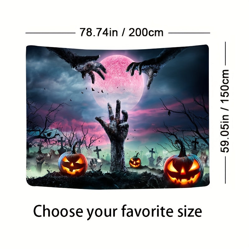 Qo'rqinchli Halloween Tapestry - Qabr qo'llari, o'yilgan qovoqlar va dahshatli sehrli fon bilan - Halloween uy bezaklari uchun mukammal