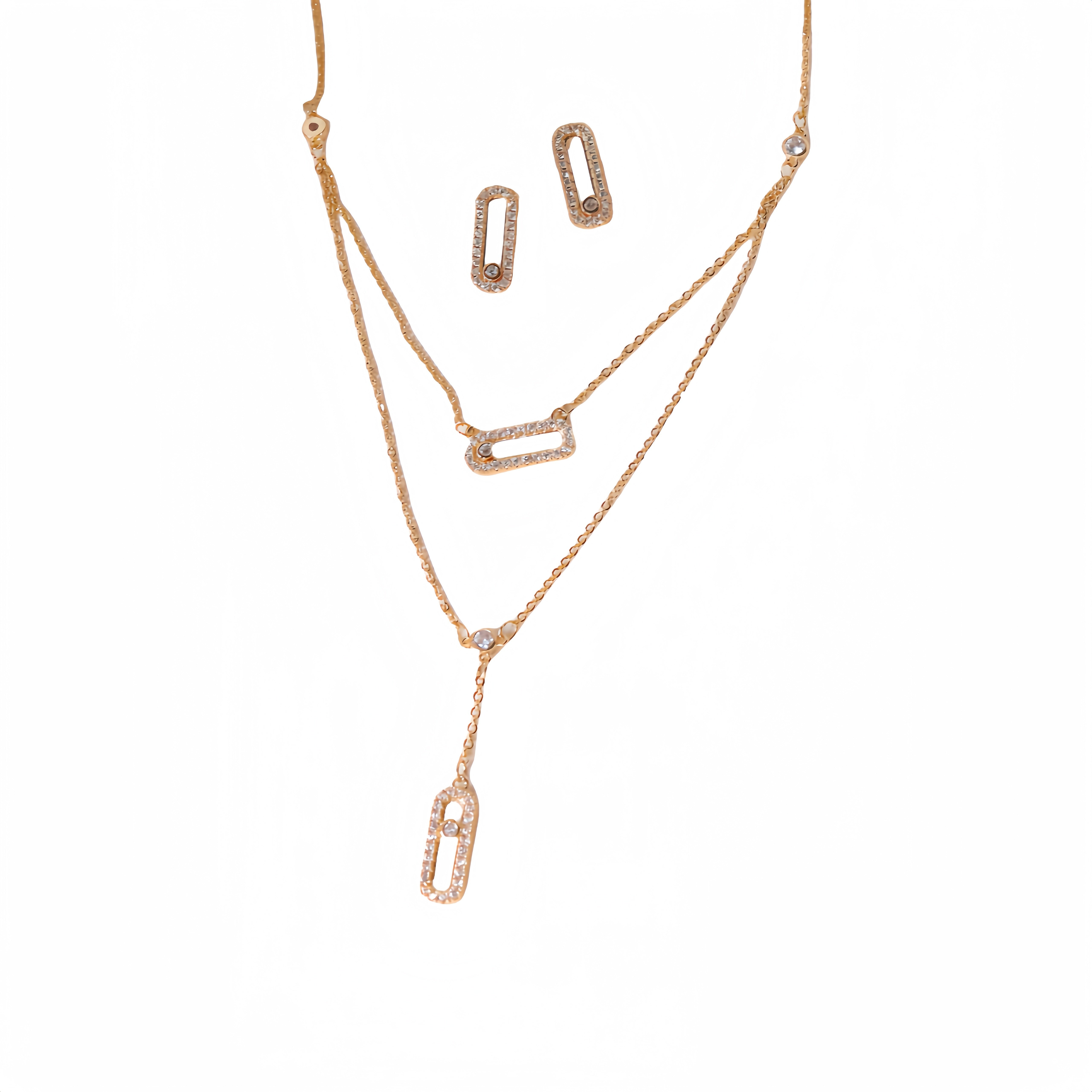 Women’s Jewelry Set Gold Plated Cubic Zirconia Pendant Necklace Earrings Elegant Gift