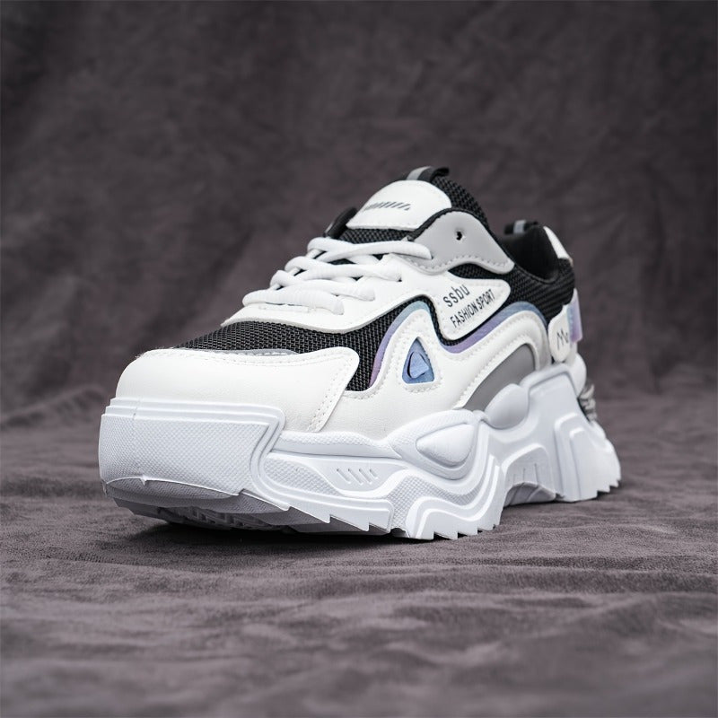 Ayollar uchun slip-on sport poyabzali, qalin platformali, yostiqlangan ichki qismi, qora va oq