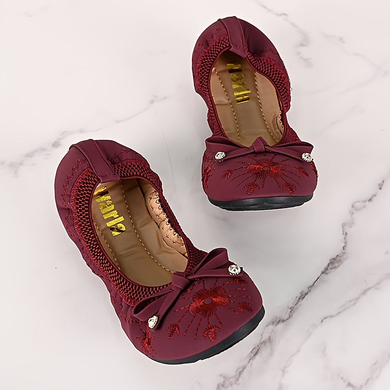 Women’s Slip-On Loafers with Bow Embroidery Synthetic Casual Shoes