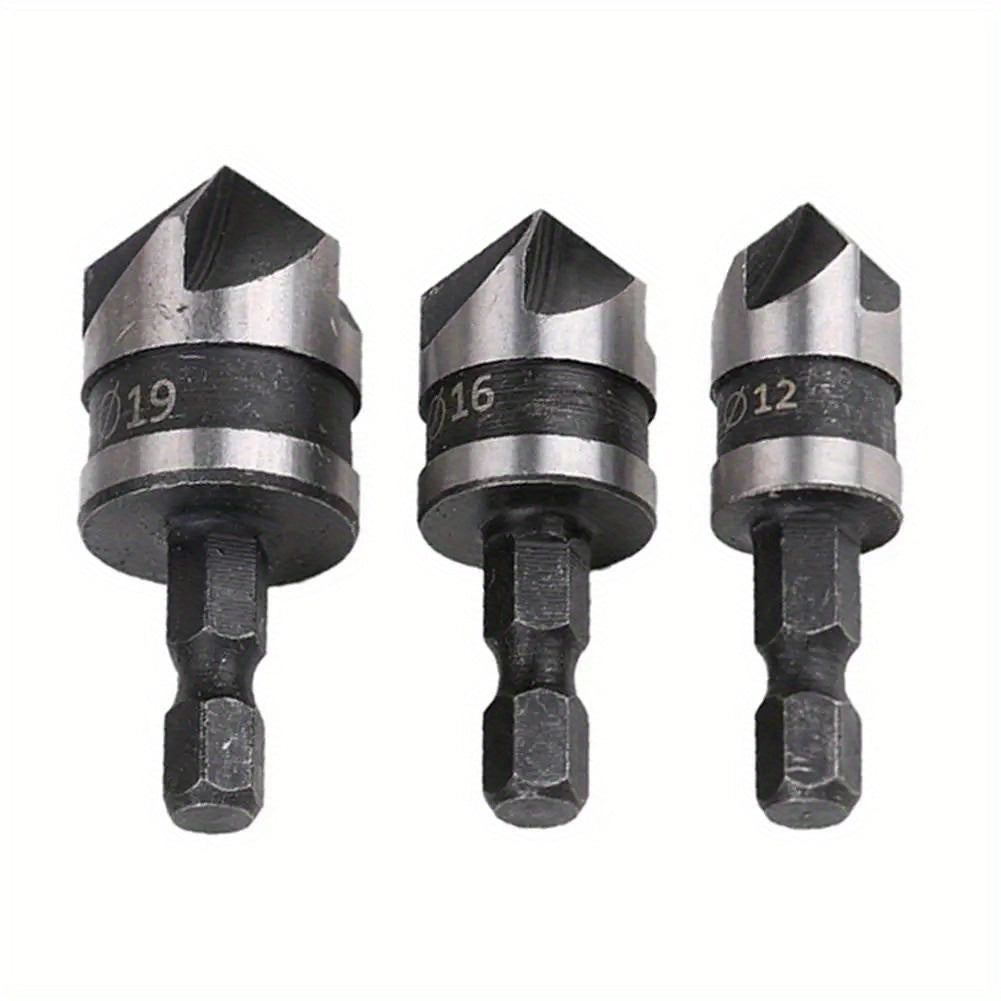 3Pcs HSS Countersink Drill Bit Set Stainless Steel Wood Metal Boring Tools